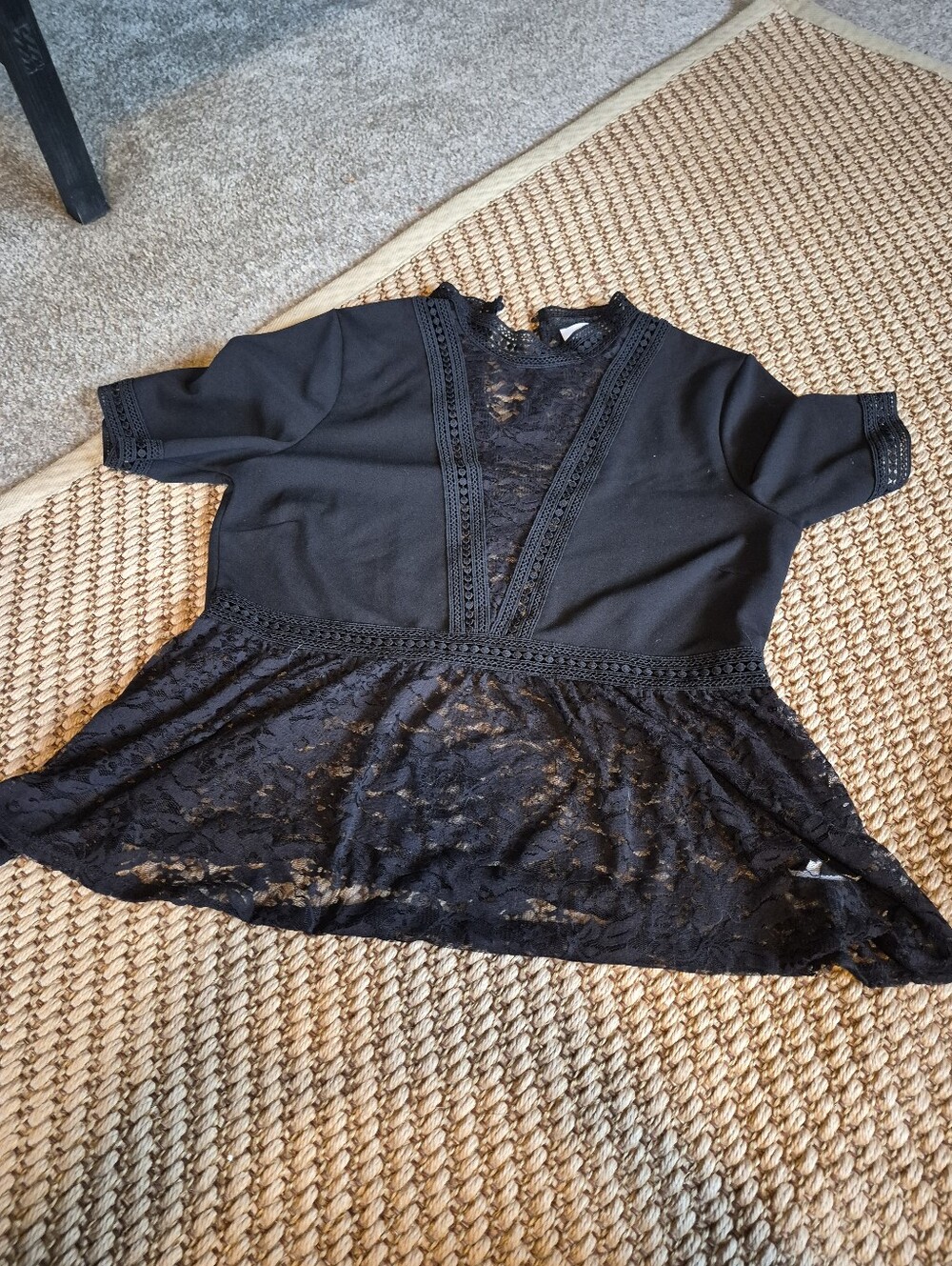 Black Lace Panel Women's Top